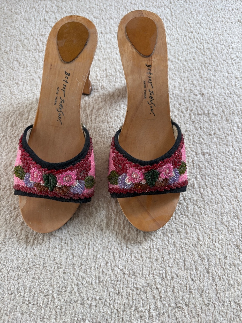 Betsey Johnson Pink Beaded Floral Slide Mules